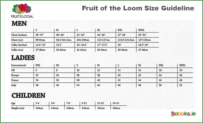 Fruit Of The Loom Size Chart Women